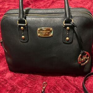 New large Michael Kors Black Satchel with Gold Accents